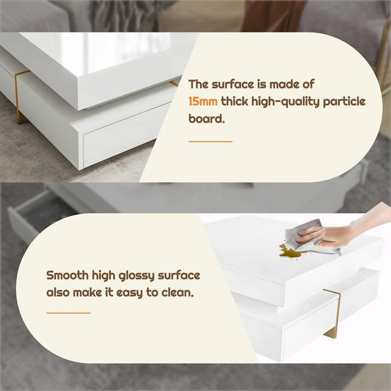 Stylish High Gloss Coffee Table with 4 Drawers