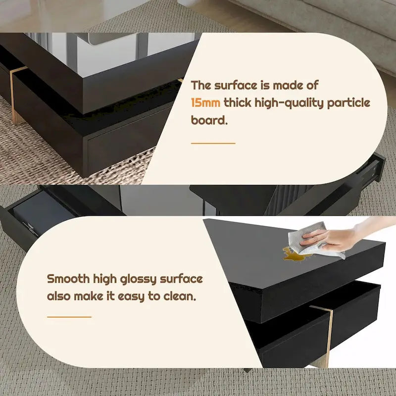 Stylish High Gloss Coffee Table with 4 Drawers