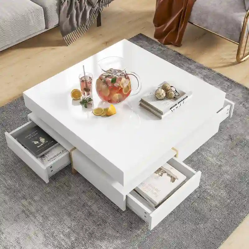 Modern High Gloss Coffee Table with 4 Drawers