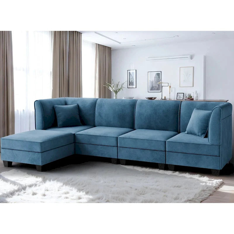 Futzca Sectional Couch Modular Sofa, 116 Velvet L-Shaped Couch Sofa