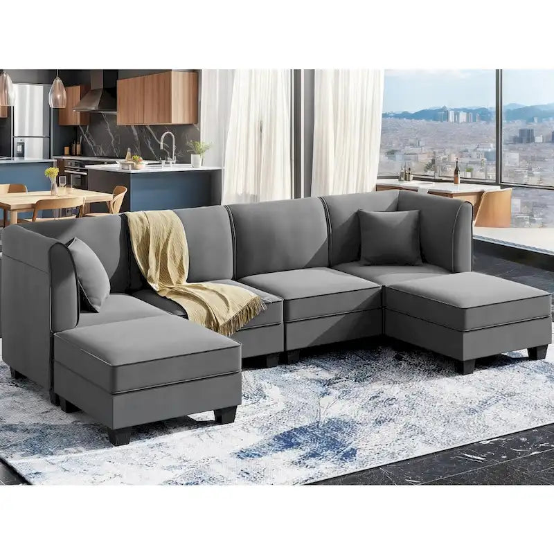 Futzca Sectional Couch Modular Sofa, 116 Velvet L-Shaped Couch Sofa