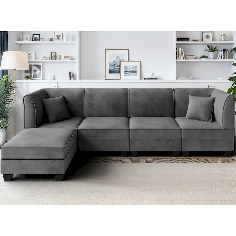 Futzca Sectional Couch Modular Sofa, 116 Velvet L-Shaped Couch Sofa