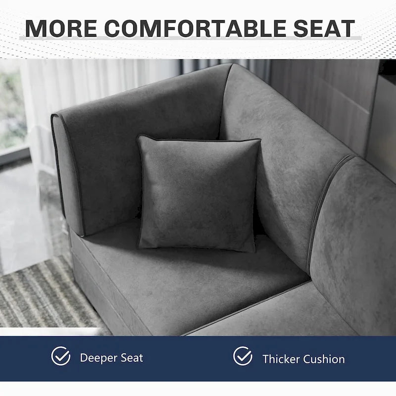 Futzca Sectional Couch Modular Sofa, 116 Velvet L-Shaped Couch Sofa