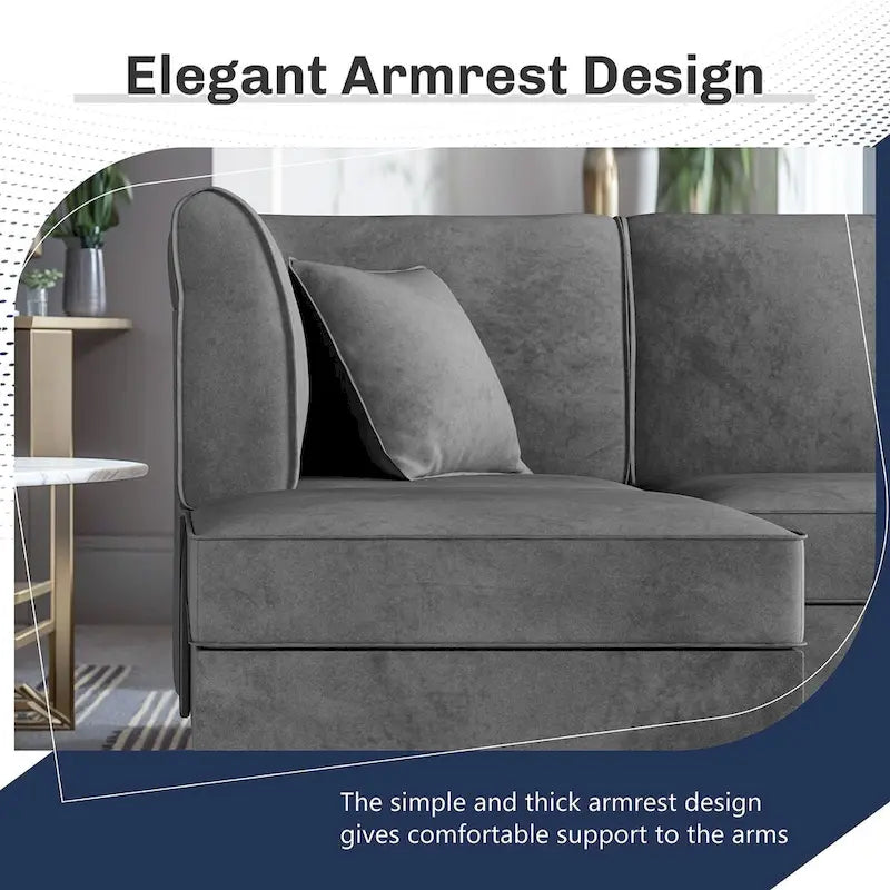 Futzca Sectional Couch Modular Sofa, 116 Velvet L-Shaped Couch Sofa