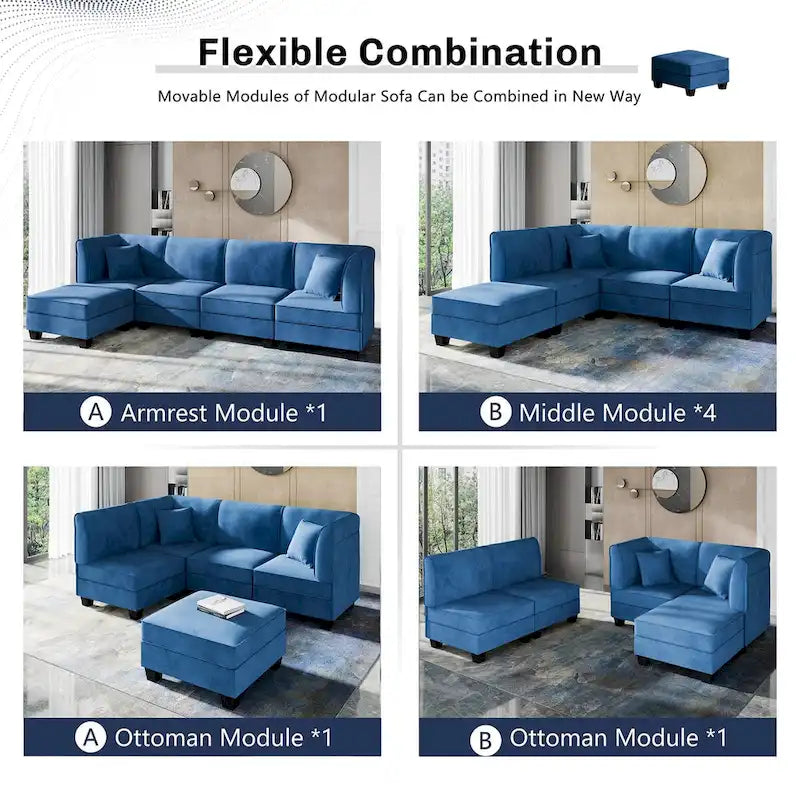 Futzca Sectional Couch Modular Sofa, 116 Velvet L-Shaped Couch Sofa