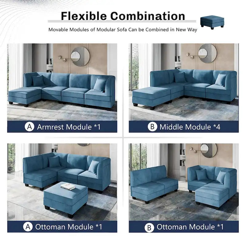 Futzca Sectional Couch Modular Sofa, 116 Velvet L-Shaped Couch Sofa