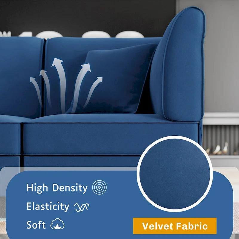 Futzca Sectional Couch Modular Sofa, 116 Velvet L-Shaped Couch Sofa