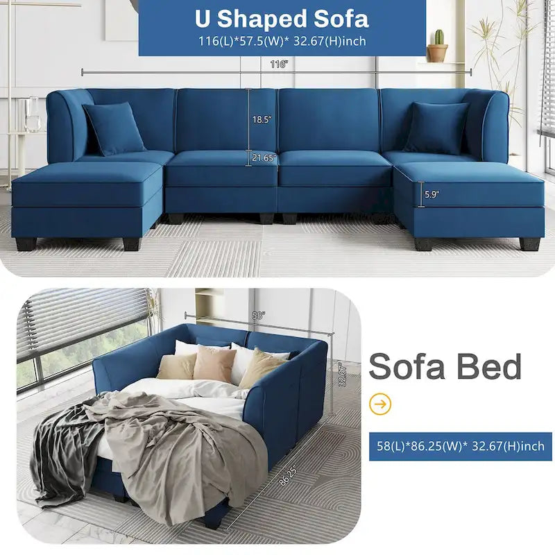 Futzca Sectional Couch Modular Sofa, 116 Velvet L-Shaped Couch Sofa