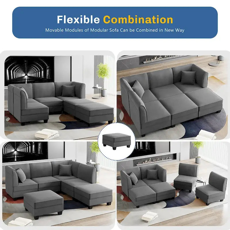 Futzca Sectional Couch Modular Sofa, 116 Velvet L-Shaped Couch Sofa