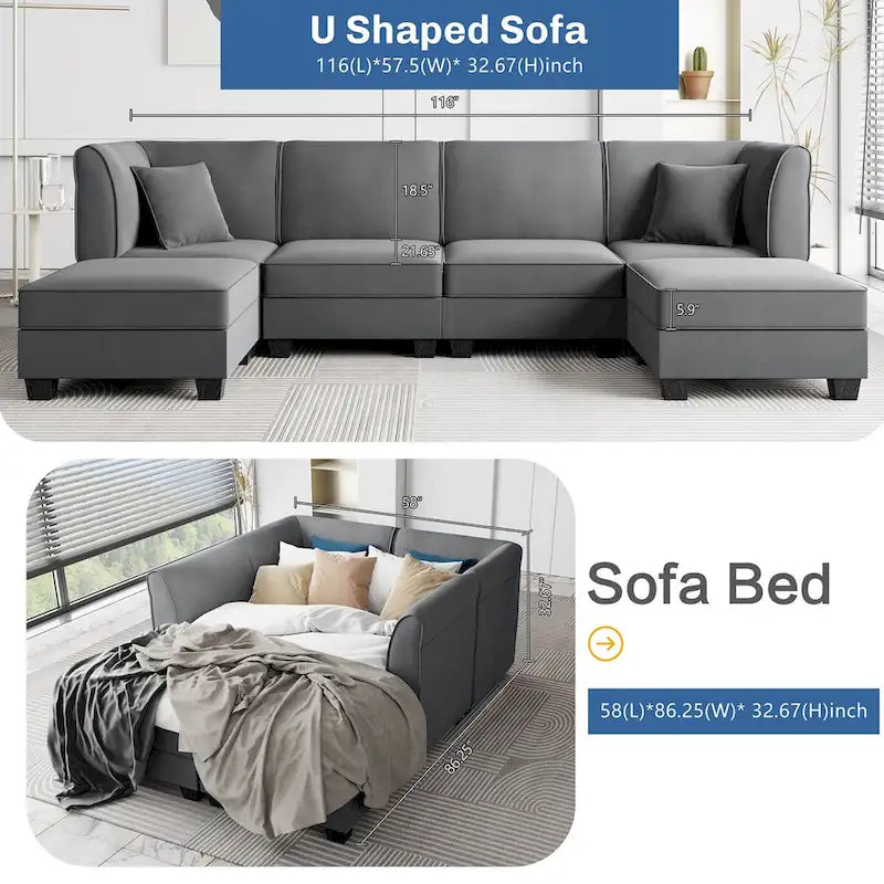 Futzca Sectional Couch Modular Sofa, 116 Velvet L-Shaped Couch Sofa