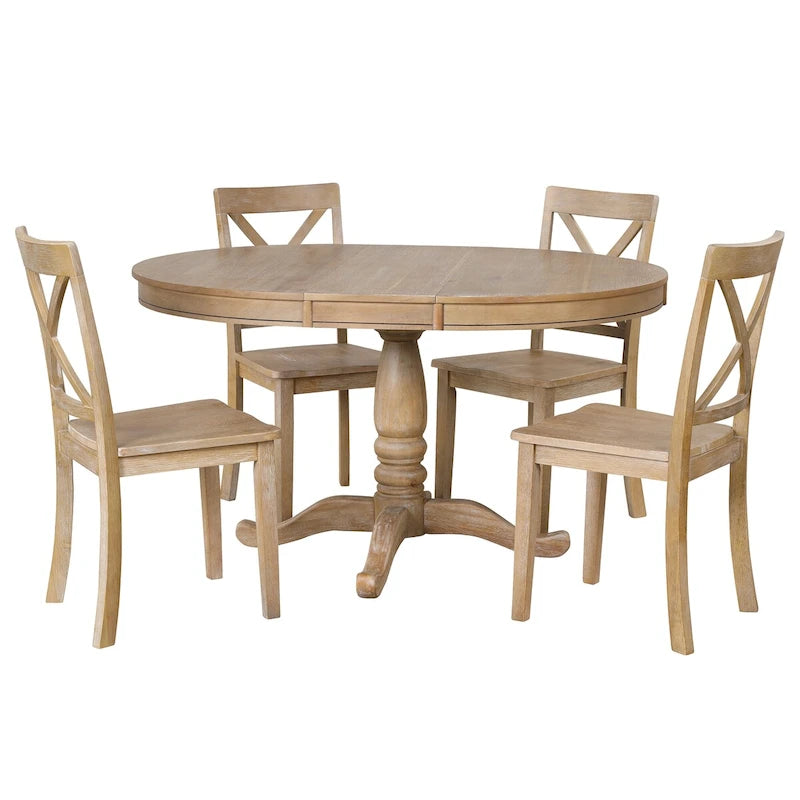 5-Piece Dining Round Extendable Table Set with 4 Chairs