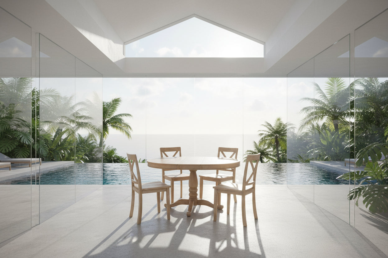 5-Piece Dining Round Extendable Table Set with 4 Chairs