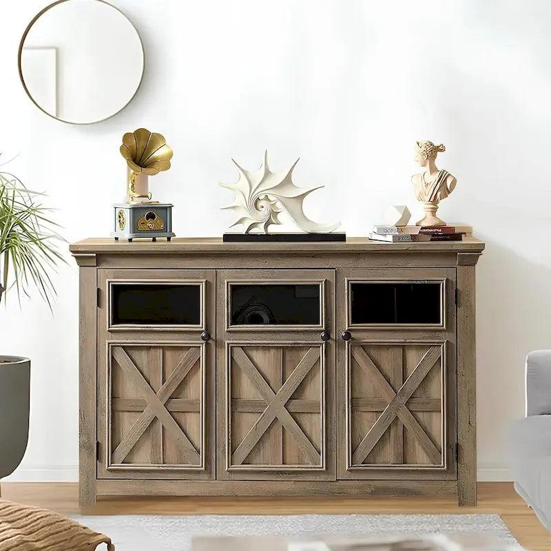 Roomfitters 3 Doors Cabinet Large Buffet Sideboard Cabinet, Bar Wine Cabinet, Buffet Cabinet Table Coffee Bar Wine Bar