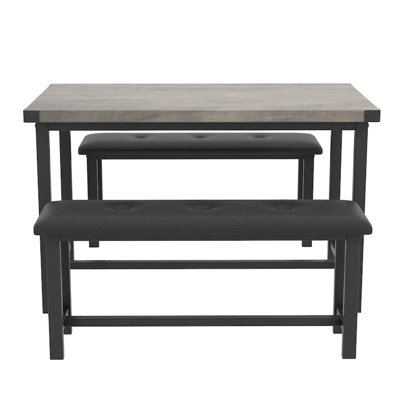 Rectangular Dining Table Set for 4 People with 2 Upholstered Benches