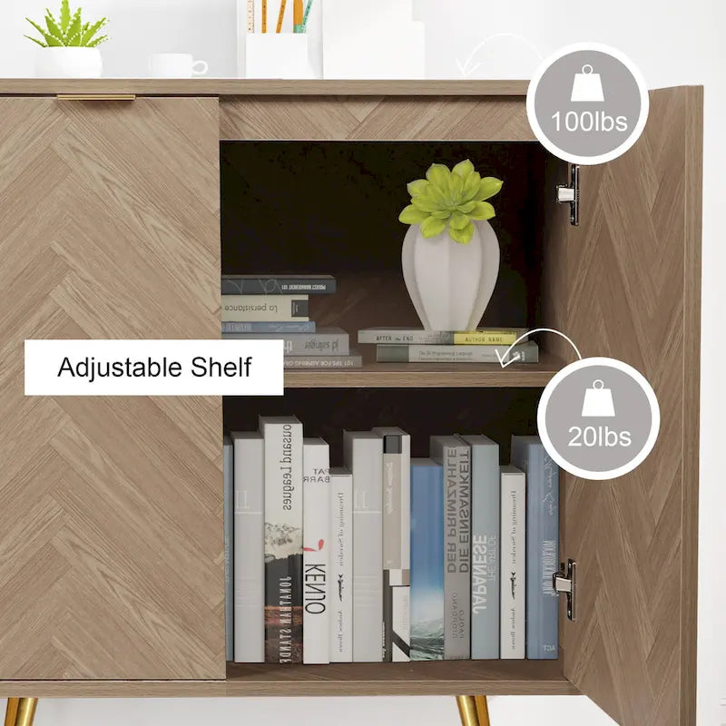 Anmytek Modern Wood 2-Door Buffet Sideboard Kitchen Accent Cabinet with Adjustable Shelf - 30.8 W x 15.7 D x 30.5 H