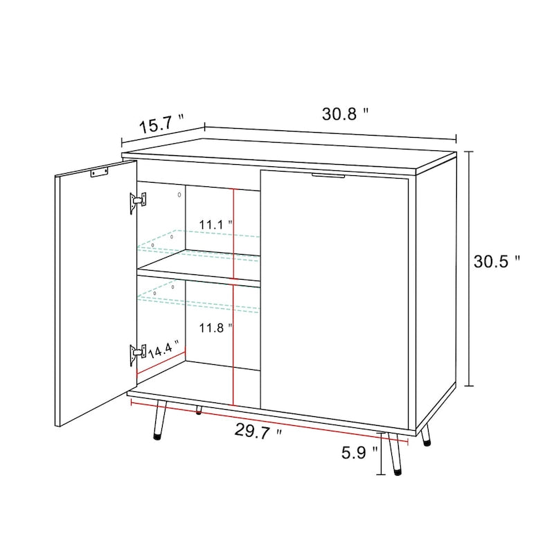 Anmytek Modern Wood 2-Door Buffet Sideboard Kitchen Accent Cabinet with Adjustable Shelf - 30.8 W x 15.7 D x 30.5 H