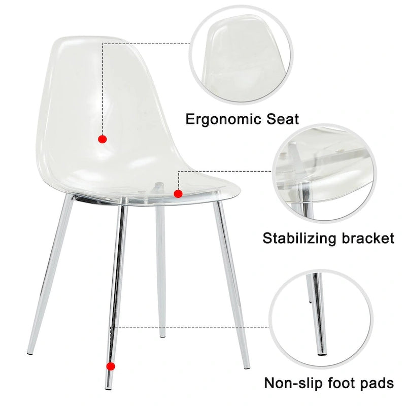 Set of 6 modern minimalist transparent dining chairs