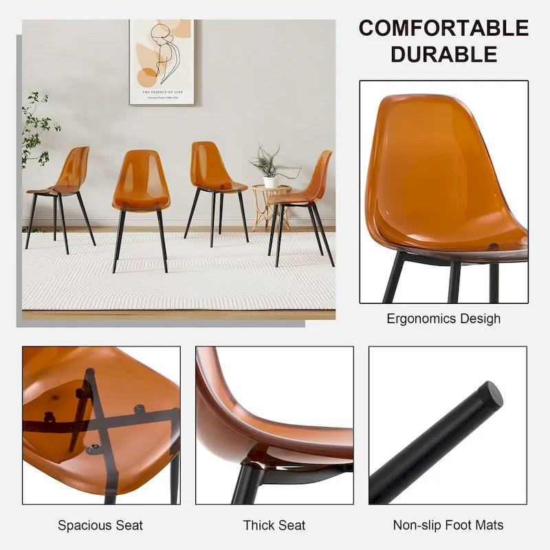 Set of 6 modern minimalist transparent dining chairs