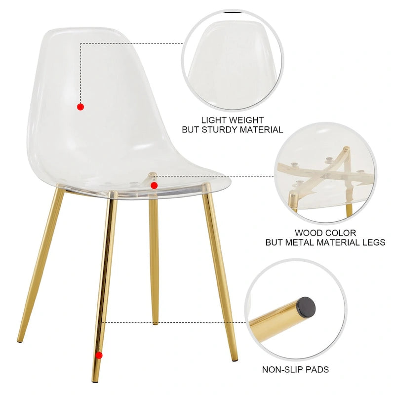 Set of 6 modern minimalist transparent dining chairs