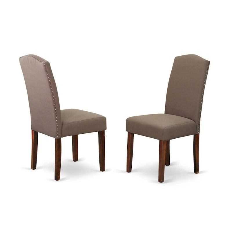 East West Furniture Dining Table Set- a Rectangle Table and Dark Coffee Linen Fabric Chairs, Mahogany (Pieces Option)