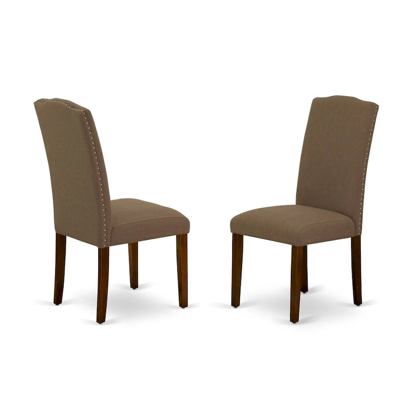 East West Furniture Dining Table Set- a Rectangle Table and Dark Coffee Linen Fabric Chairs, Mahogany (Pieces Option)