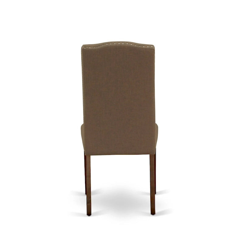 East West Furniture Dining Table Set- a Rectangle Table and Dark Coffee Linen Fabric Chairs, Mahogany (Pieces Option)