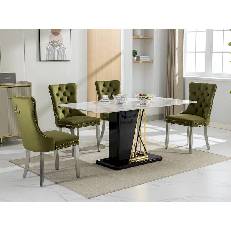 Set of 2 Velvet Dining Chairs with Nailhead Trim and Chrome-Plated Stainless Steel Legs