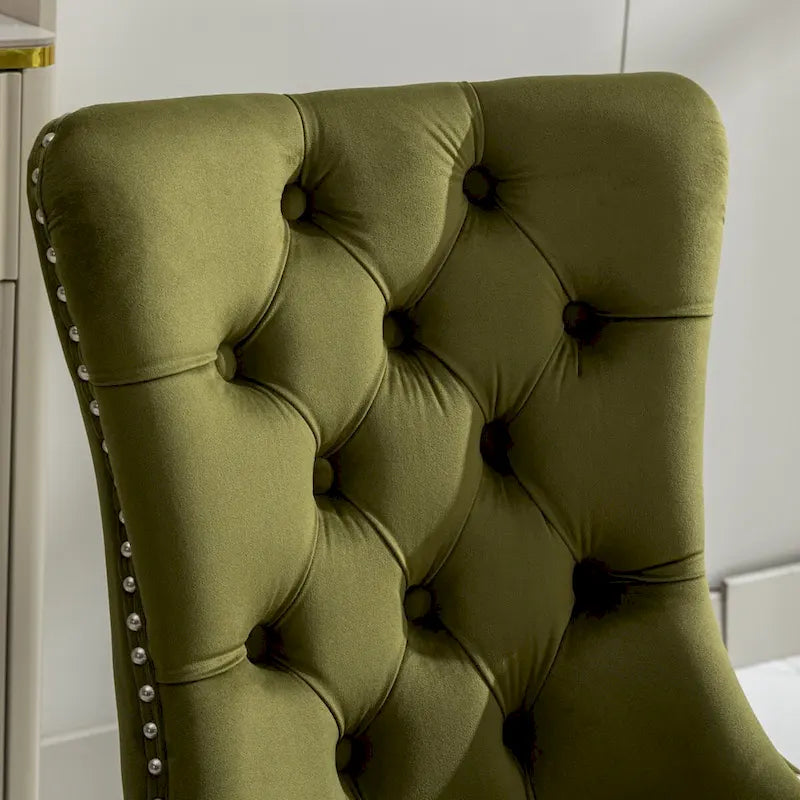 Set of 2 Velvet Dining Chairs with Nailhead Trim and Chrome-Plated Stainless Steel Legs