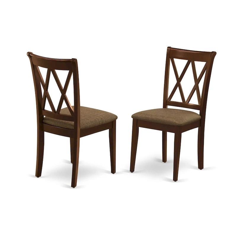 East West Furniture 3 Piece Dining Table Set- a Round Kitchen Table with Pedestal and 2 Dining Chairs, Mahogany(Seat Options)