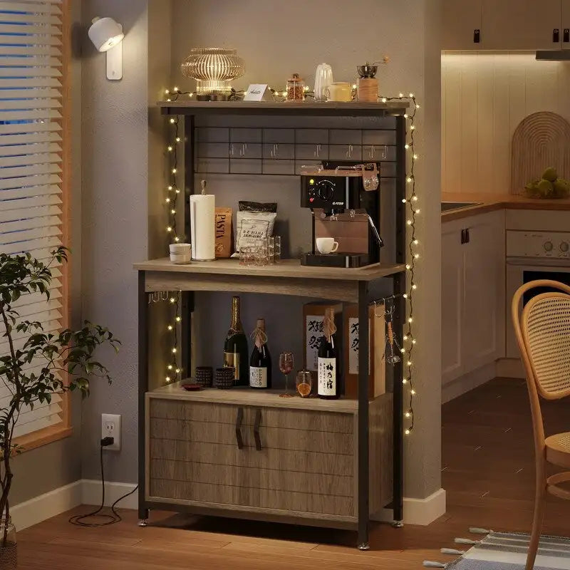 Industrial Rolling Coffee Bar Shelf - 14.57D x 31.5W x 45.2H