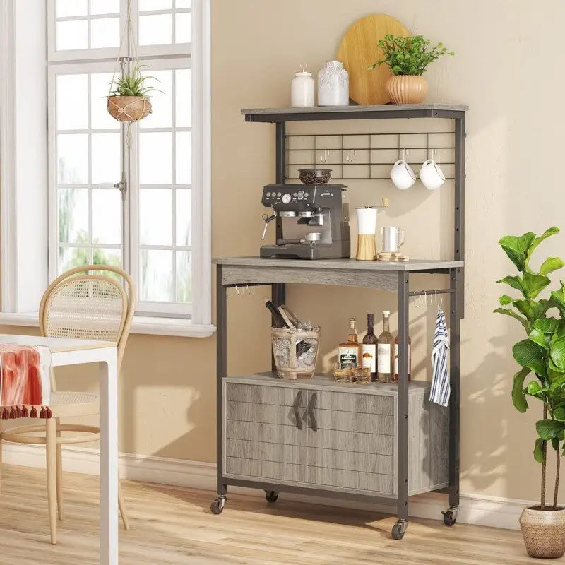 Industrial Rolling Coffee Bar Shelf - 14.57D x 31.5W x 45.2H