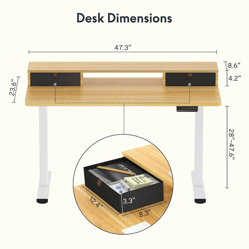 FlexiSpot 48x24/55x24 Ergonomic Height Adjustable Standing Desk with 2 Drawers, Monitor Stand Computer Desk
