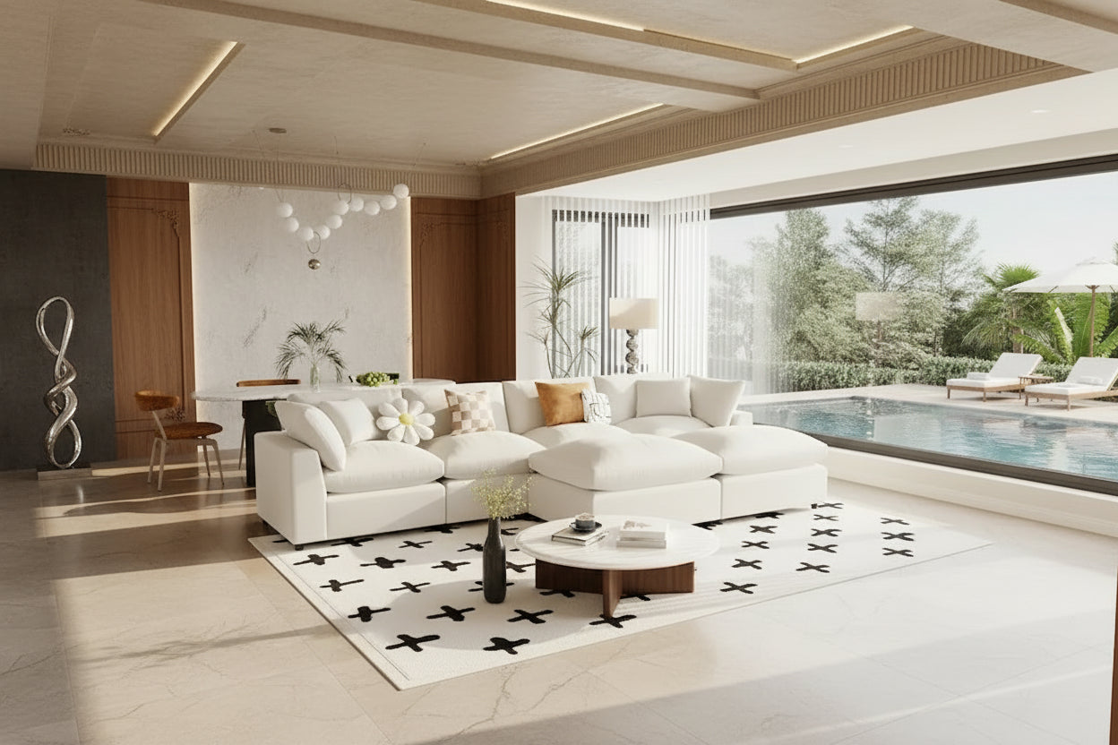 Modern U-Shape Sectional Sofa, 2 Large Chaise with Removable Ottomans