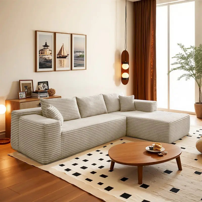 HOOOWOOO Modern Upholstery Chaise Sofa with Pillows for Living Room