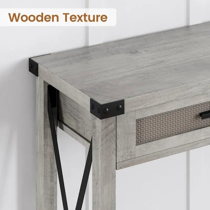 Console Table with Rattan Drawers, Farmhouse Sofa Table
