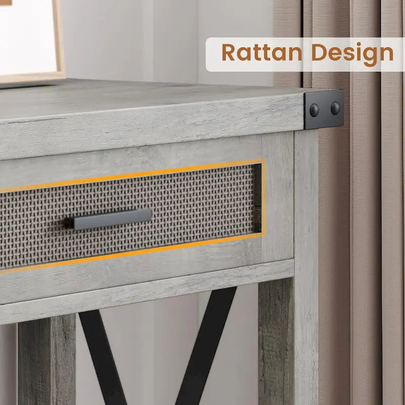 Console Table with Rattan Drawers, Farmhouse Sofa Table