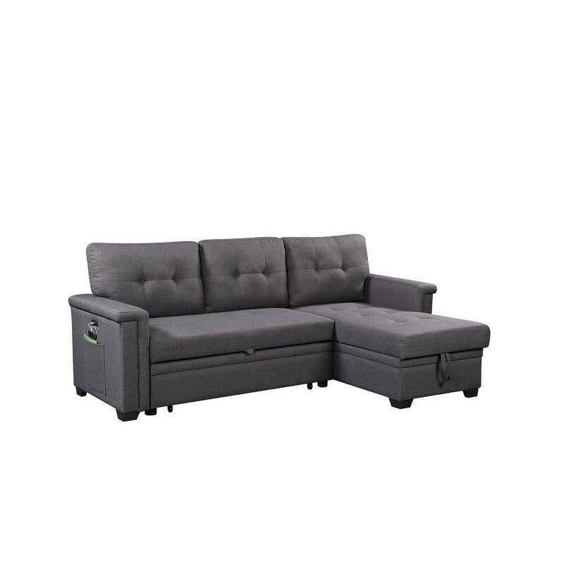 Ashlyn 84-inch Dark Gray Reversible Sleeper Sectional Sofa with Storage Chaise and USB Charging Ports - 84W x 54D x 35H