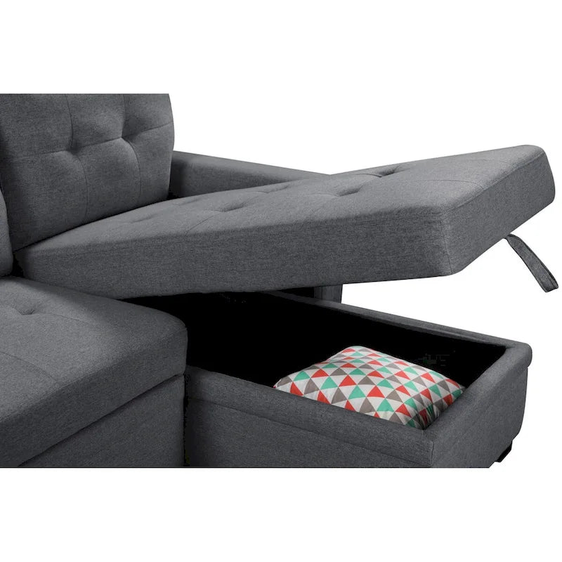 Ashlyn 84-inch Dark Gray Reversible Sleeper Sectional Sofa with Storage Chaise and USB Charging Ports - 84W x 54D x 35H