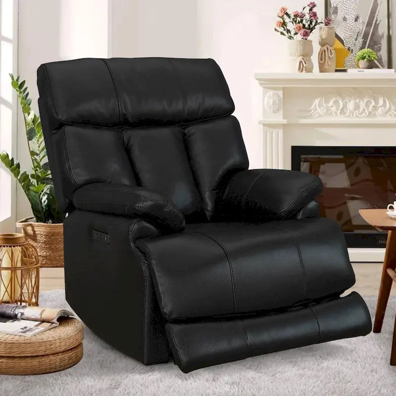Genuine leather Black Power Recliner Zero Gravity Dual Power Recliner Adjustable Headrest Extendable Footrest