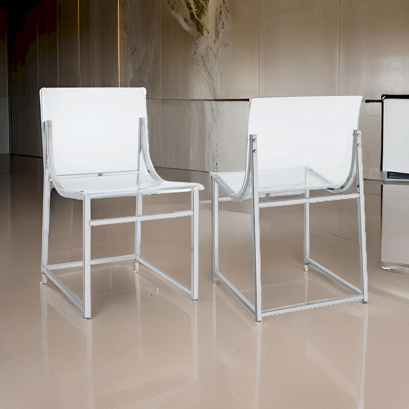 Dino 18 Inch Dining Side Chair Set of 2, Acrylic Clear Curved Seat, Chrome