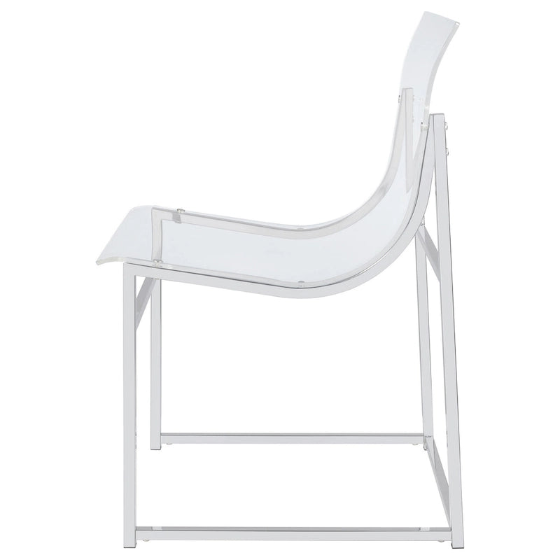 Dino 18 Inch Dining Side Chair Set of 2, Acrylic Clear Curved Seat, Chrome