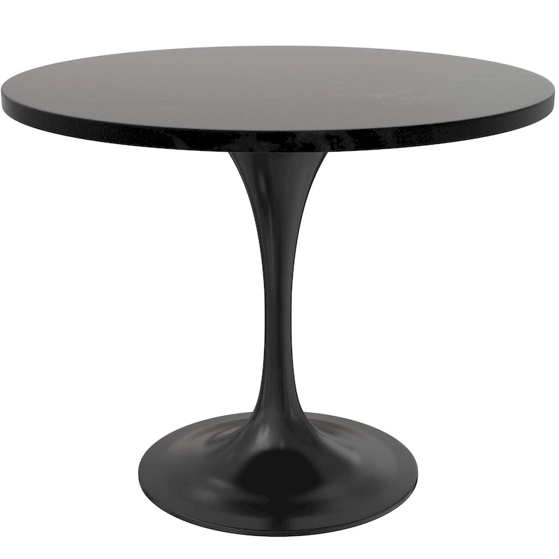 LeisureMod Verve 36 Round Dining Table with MDF Wood TableTop and Black Steel Base for Kitchen & Dining Room