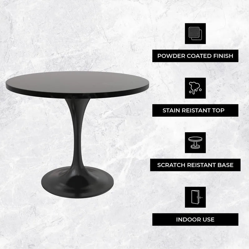 LeisureMod Verve 36 Round Dining Table with MDF Wood TableTop and Black Steel Base for Kitchen & Dining Room