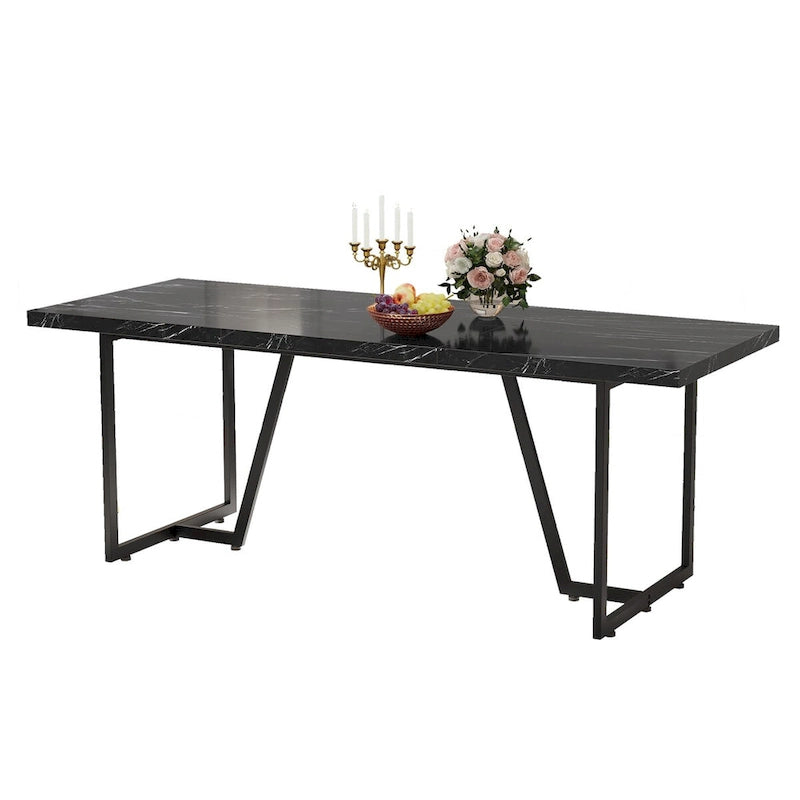Moasis 82 Large Dining Table for 6-8 People with Faux Marble Tabletop and Metal Legs