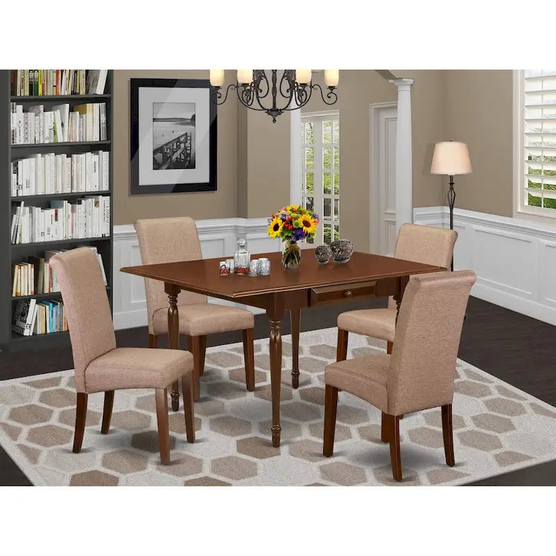 East West Furniture Dining Set Contains a Rectangle Dining Room Table with Dropleaf and Parson Chairs (Pieces Options)