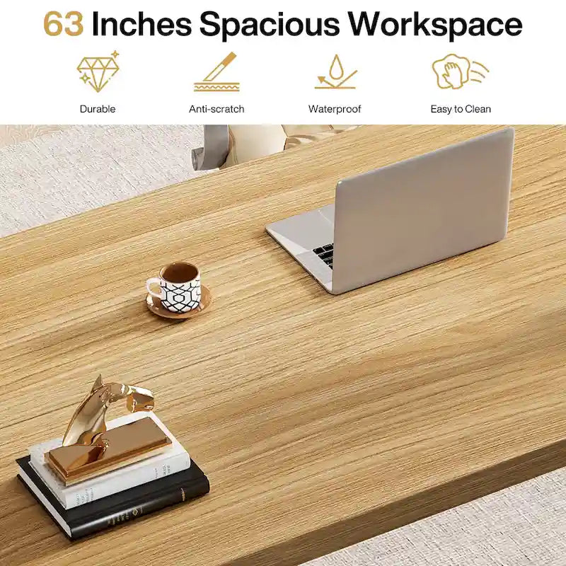 63 Large Office Computer Desk, Executive Desk with Solid Wood Legs