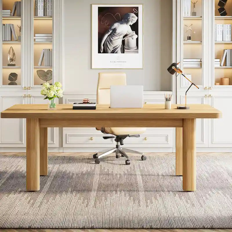 63 Large Office Computer Desk, Executive Desk with Solid Wood Legs