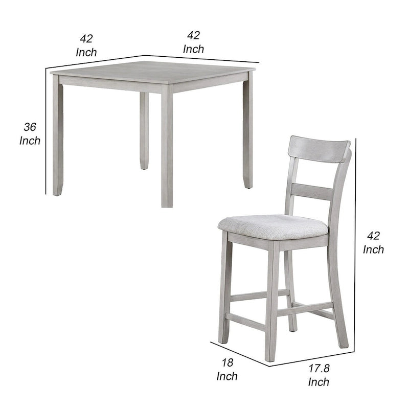 Cher 5 Piece Set Counter Height Dining Table, 4 Chairs, Gray Fabric, Wood