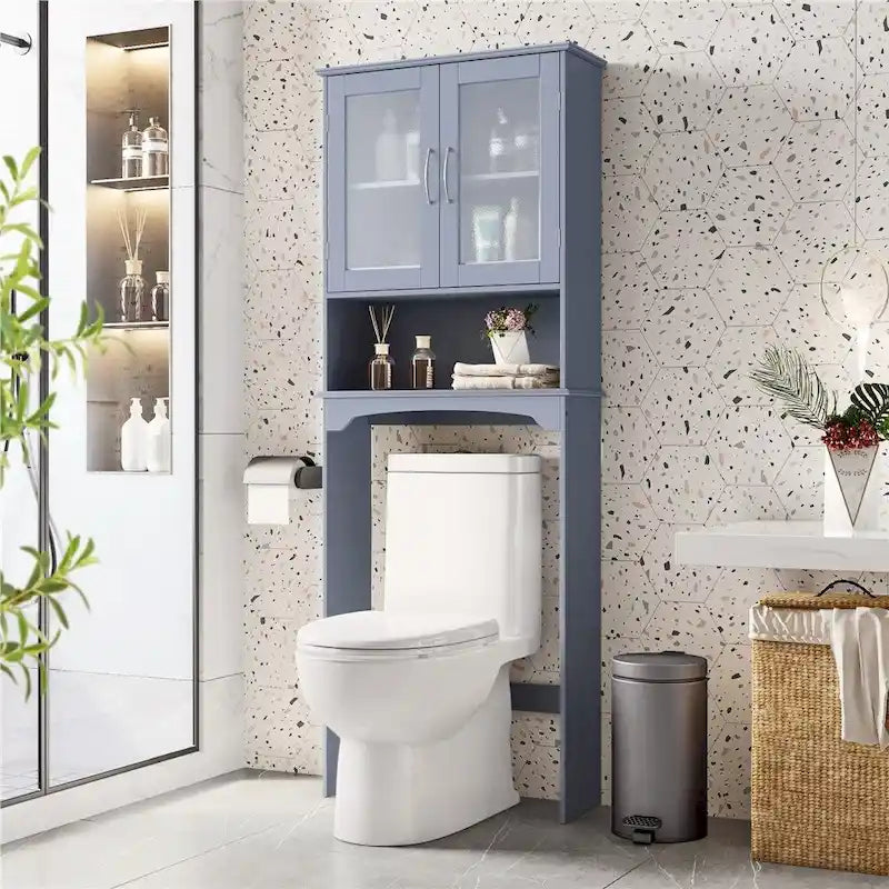 Yaheetech Bathroom Organizer Over The Toilet,2-Door,1 Open-Shelf