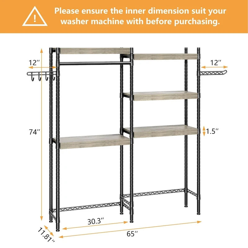 5 Tier Wood Over The Washer and Dryer Storage Shelf with Drying Clothes Racks Laundry Room Shelf Organization and Storage